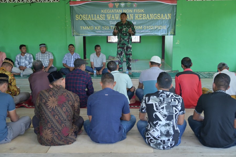 Bangun Karakter Bangsa, Satgas TMMD Ke-129 Gelar Penyuluhan Wawasan Kebangsaan di Lhok Panah