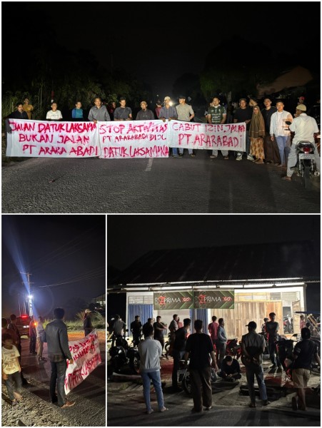 Ratusan Warga Pangkalan Kuras Blokade Jalan Datuk Laksamana, Tuntut Izin PT Arara Abadi Dicabut Permanen