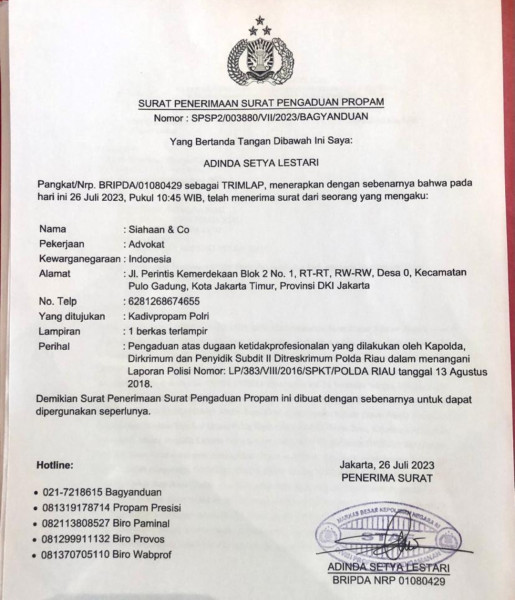 Kapolda Riau dan Beberapa Bawahan Dilaporkan ke Propam Polri. Ini Masalahnya!