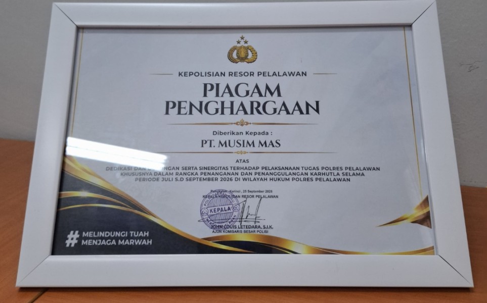 PT Musim Mas Diganjar Penghargaan atas Sinergi Penanganan Karhutla di Pelalawan
